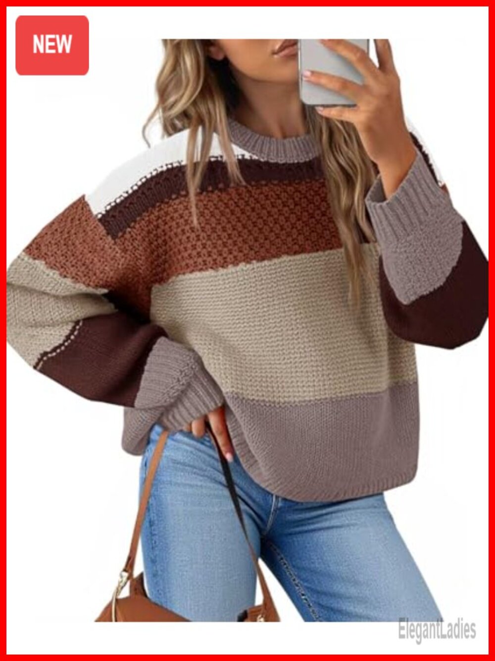 Women's Cropped Color Block Striped Pullover Sweater Oversized Y2K